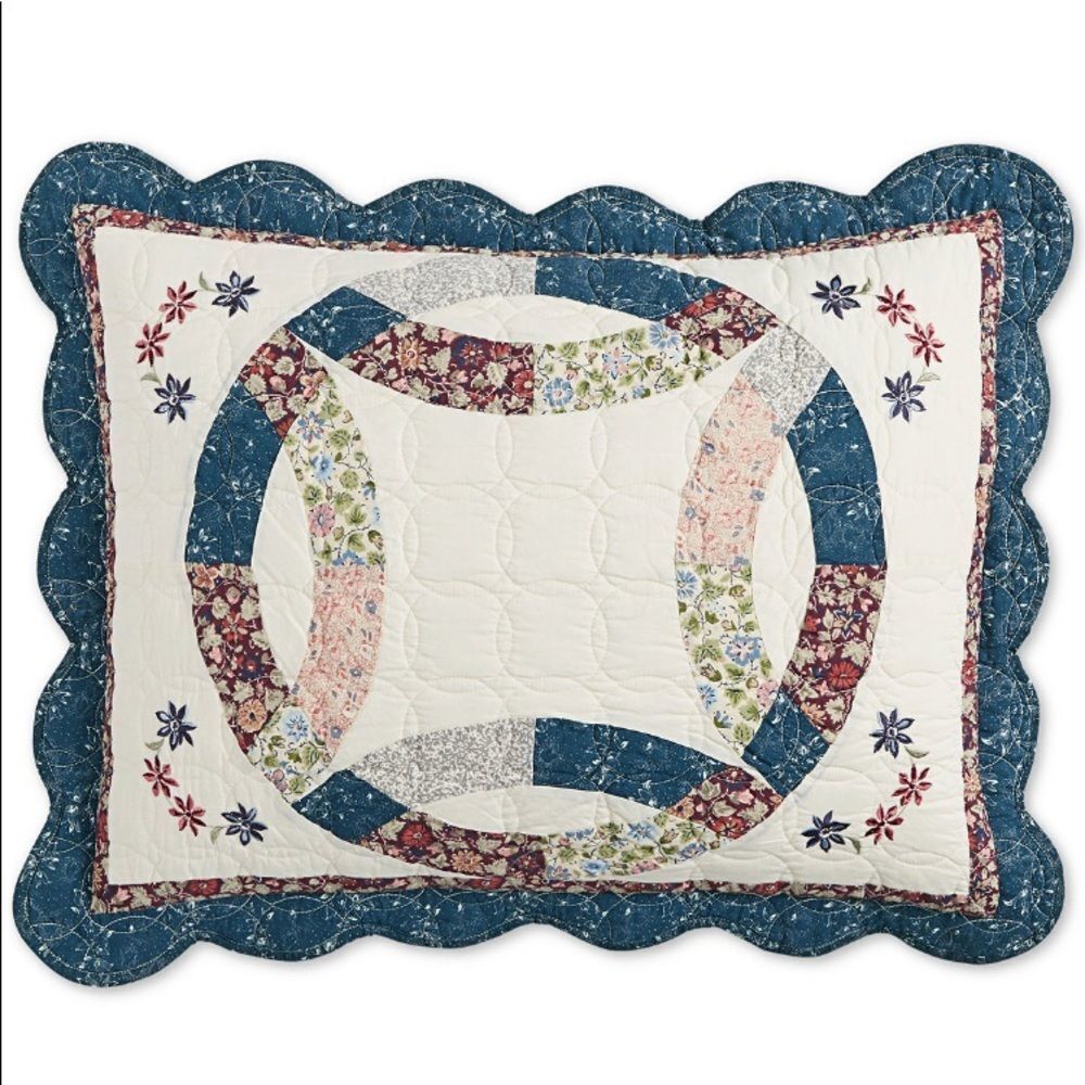 Wedding Rings Standard Sham, Color: Ivory/Blue
